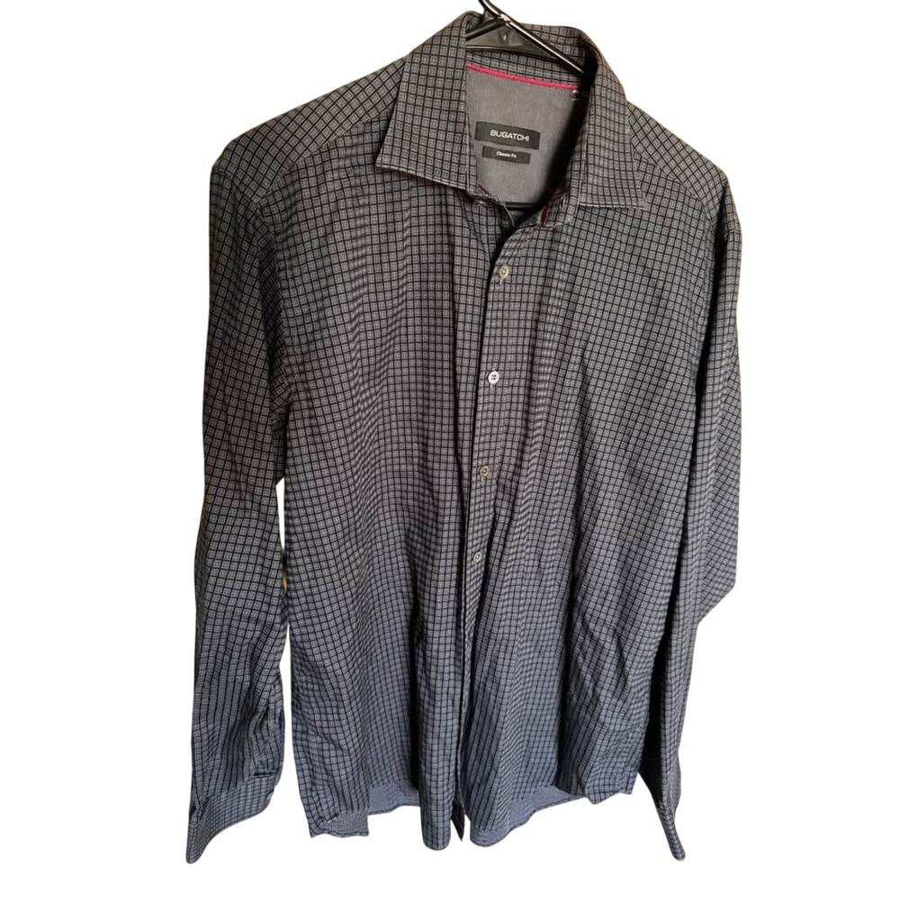 Bugatchi Classic Fit Men’s Dress Medium Shirt Blue Long Sleeve Button Up